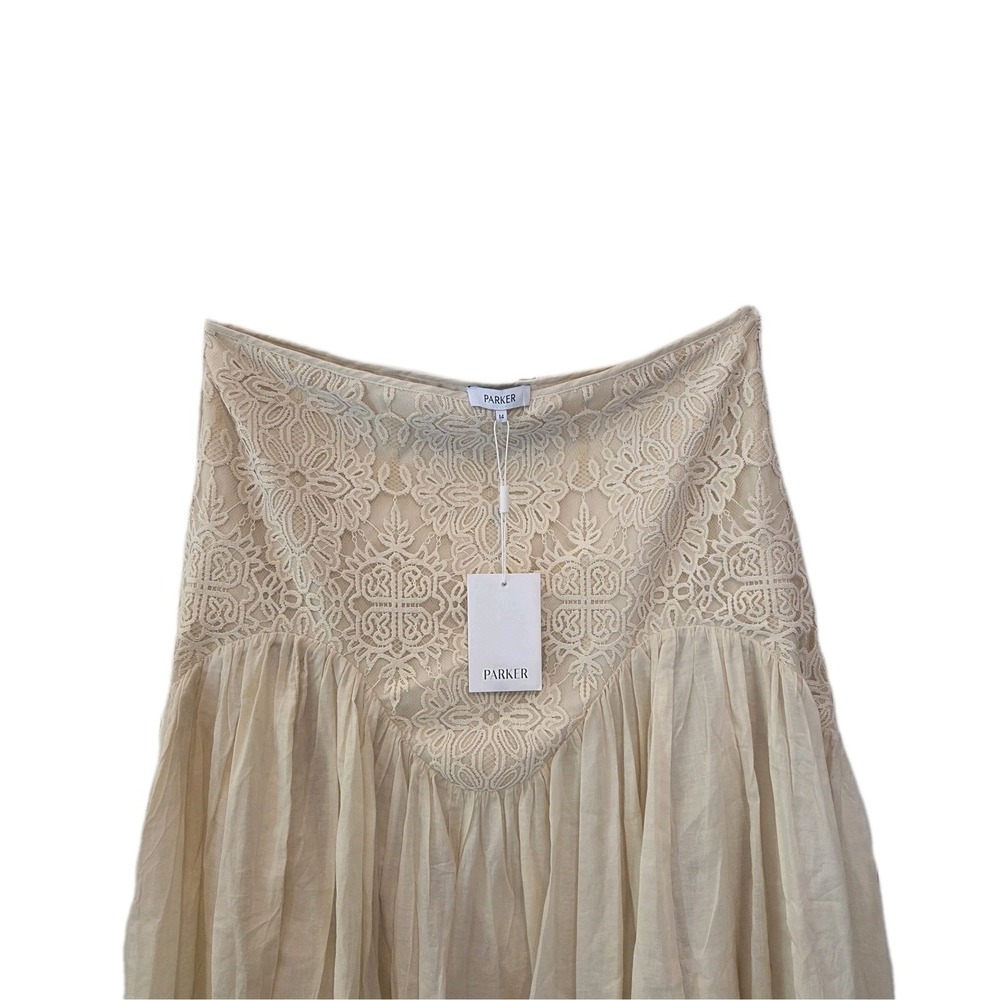 Parker Ivory Sun Lace Yoke Flowy Skirt SK93091889Y Cream Boho Size 14 NEW - Picture 3 of 16